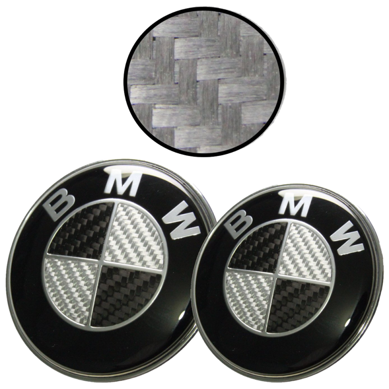 Afauto 7pcs BMW Black-Silver Carbon Fiber Style Emblem Logo Badge Set 73-82mm